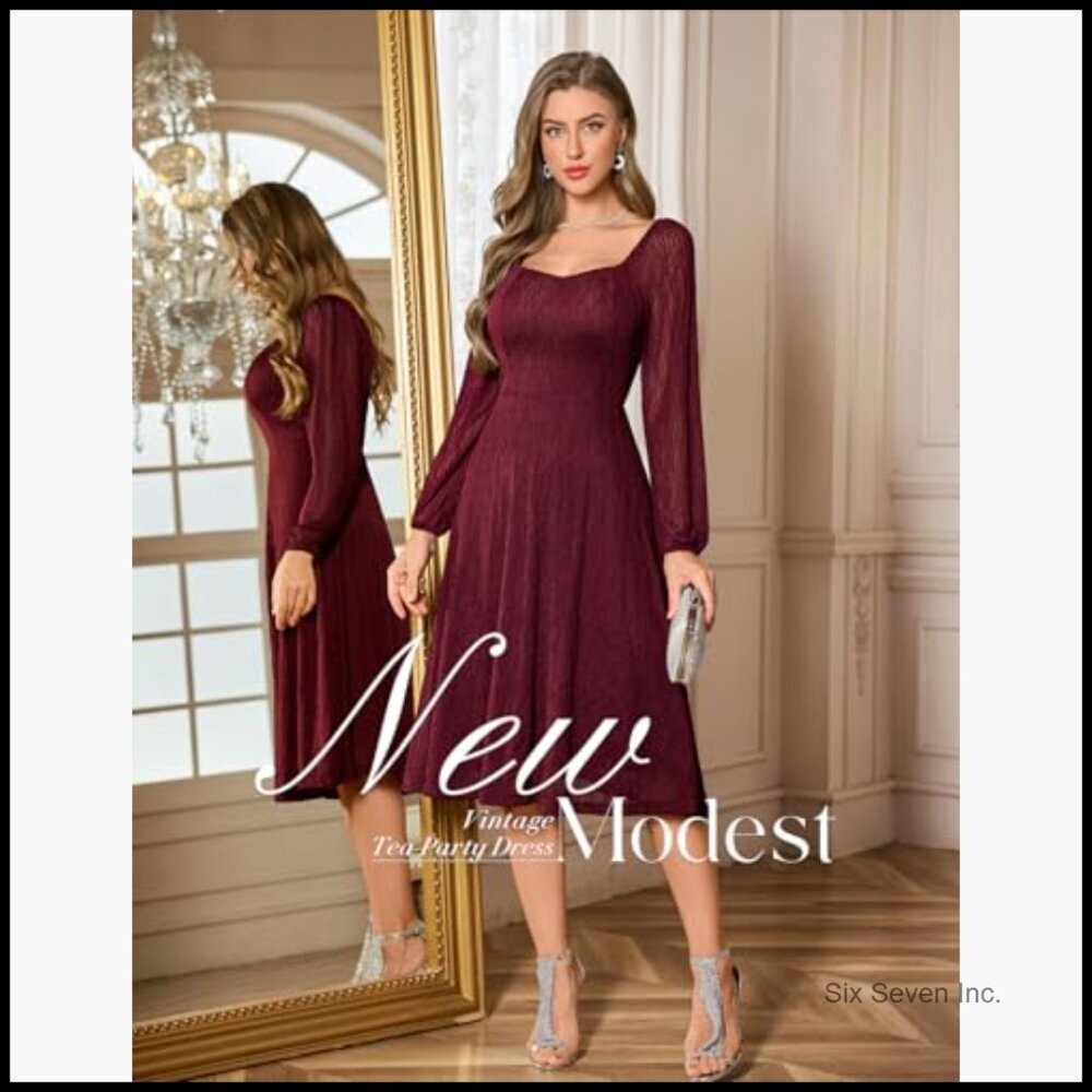 Nylon Spandex Lace Formal Dress Sweetheart Neck Long Sleeve Midi - Picture 4 of 7